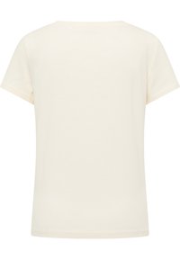 Cremefarbene, kurzärmelige T-Shirt aus weicher Baumwolle. Verfügt über einen Rundhalsausschnitt und ein einfaches, ungeschmücktes Design.