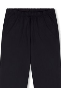 Schwarze Hose mit elastischem Bund, die über eine glatte Textur verfügt und keine sichtbaren Muster oder Verzierungen aufweist. Normale Passform für die Freizeit.