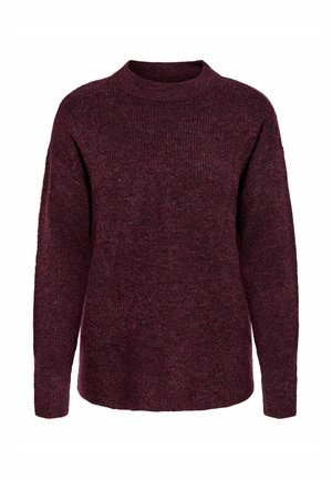Maglione in maglia borgogna con collo alto, maniche lunghe e una vestibilità rilassata. Presenta una finitura testurizzata e polsini a coste.