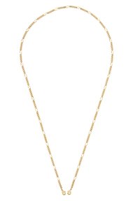Collana in oro con catena a maglie alternate lisce e testurizzate, caratterizzata da un design delicato e chiusura a gancio per un fissaggio sicuro.