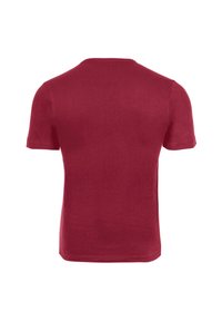 Rotes Kurzarm-T-Shirt, Rundhalsausschnitt, aus weichem Baumwollmaterial, mit glatter Textur und minimalistischem Design. Die Rückansicht zeigt eine schlichte Gestaltung ohne Details.