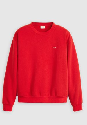 Red sweatshirt made of soft fabric, featuring a round neck, long sleeves, and a small Levi's logo on the chest. Ribbed cuffs and hem.