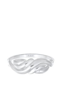 Bague en argent avec un design torsadé, en argent sterling 925, possédant une surface lisse et réfléchissante ainsi qu'une forme continue et fluide.