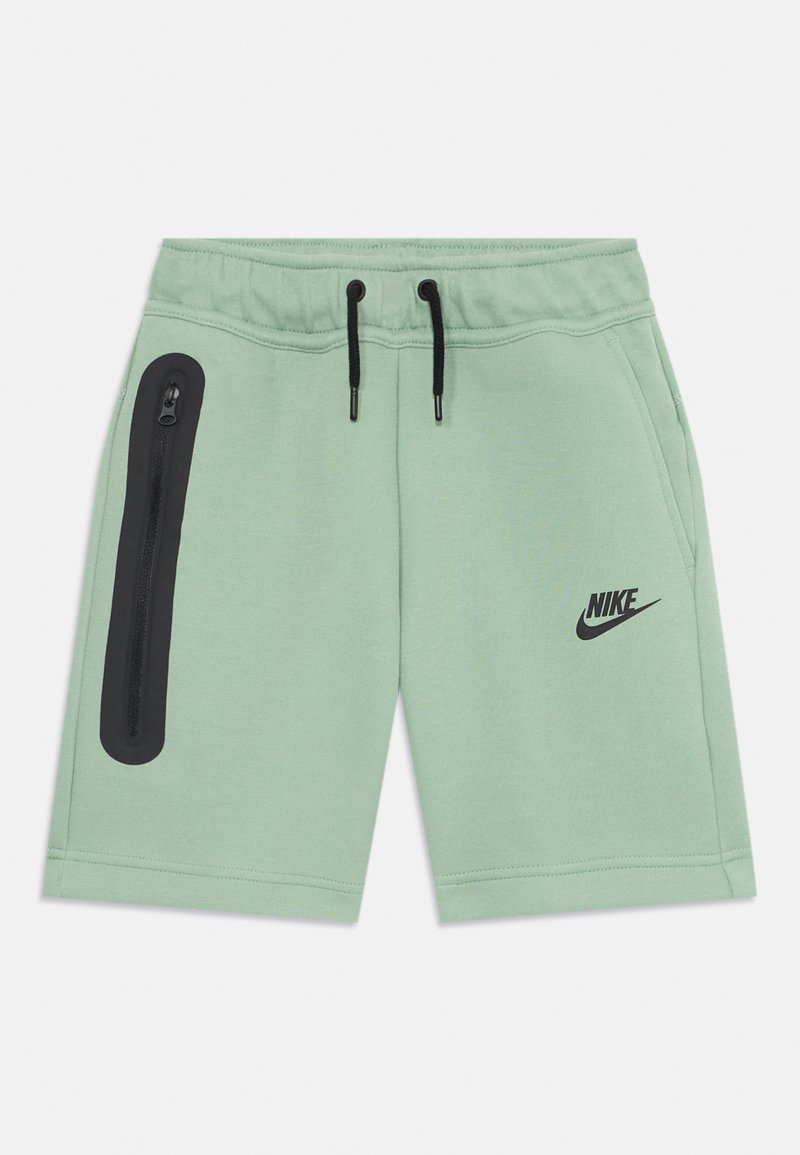 Mentolové šortky Nike s čiernym logom, elastickým pásom a zipsovým vreckom na ľavej strane. Vyrobené z mäkkej tkaniny.
