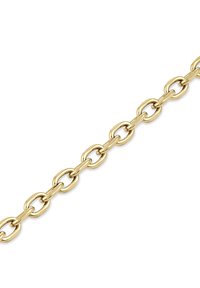 Collana in oro con anelli ovali intrecciati, finitura lucida e liscia, esposta in diagonale su uno sfondo bianco.