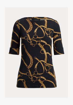 Lauren Ralph Lauren, BELTING-PRINT COTTON BOATNECK TEE - Tričko s potlačou - black/tan