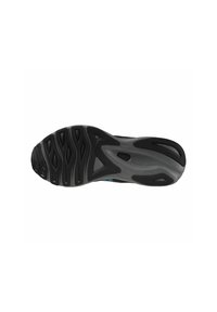 La suola della scarpa presenta un esterno in gomma nera con una superficie texture e accenti blu; progettata per la trazione con scanalature e motivi distintivi.
