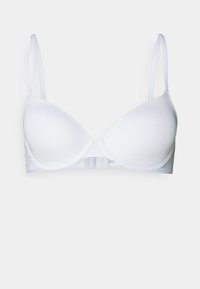 Vitt vadderat bh med justerbara band, slät tyg och en klassisk underwire-design för stöd. Krokstängning på baksidan.
