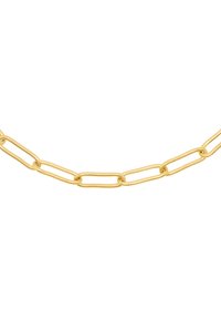 Collana in oro con maglie ovali allungate e finitura lucida. Il design è semplice e uniforme, evidenziando la texture brillante.