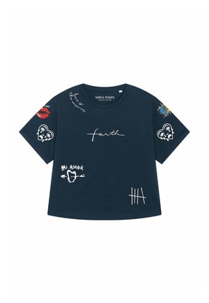 Mira Paris, TATTOO BRUTAL OVERSIZED ROLL UP TEE 26 - Trükipildiga T-särk - dark blue