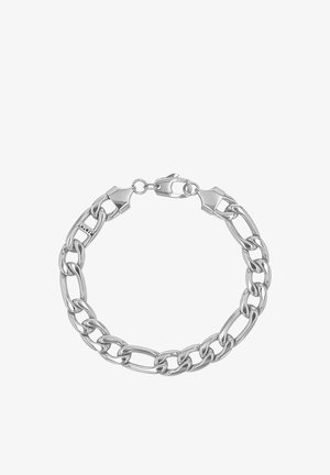 Bracciale in argento con maglie ovali allungate intrecciate e chiusura con moschettone.
