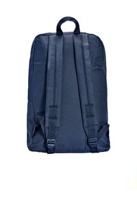 Navy blue backpack with two adjustable straps, a top handle, and a smooth fabric texture. Features reinforced stitching and no visible logos.