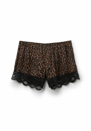 Shorts met luipaardprint en een zwarte kantafwerking. De stof is soepel met een losse pasvorm en een elastische tailleband voor comfort.