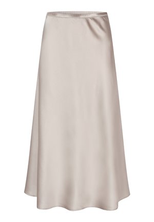 Satijnen A-lijnrok, lichtbeige kleur, met een elastische tailleband, een gladde textuur en een vloeiende silhouette met een afgeronde zoom.