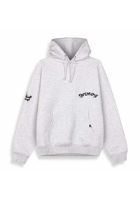 Szara bawełniana bluza z kapturem, z przednią kieszenią, ściągaczem przy kapturze oraz czarnym logo nadrukowanym na klatce piersiowej i rękawie. Posiada ściągacze przy mankietach i dolnej krawędzi.