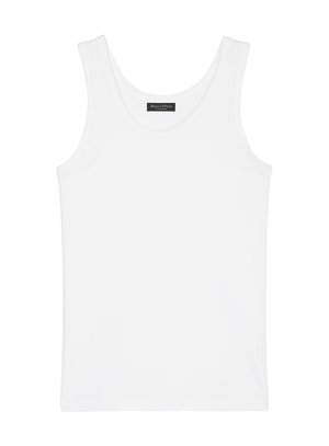 Witte katoenen tanktop met een ronde halslijn, brede schouderbanden en een zachte textuur. Label: Mare O'Polo. Eenvoudig, klassiek ontwerp.