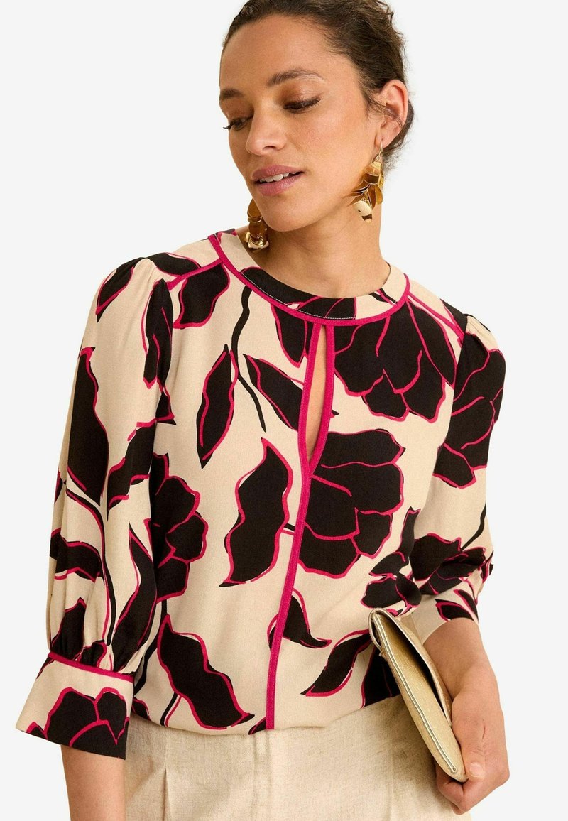 Love & Roses TIPPED KEYHOLE REGULAR FIT - Camicetta - floral black pink