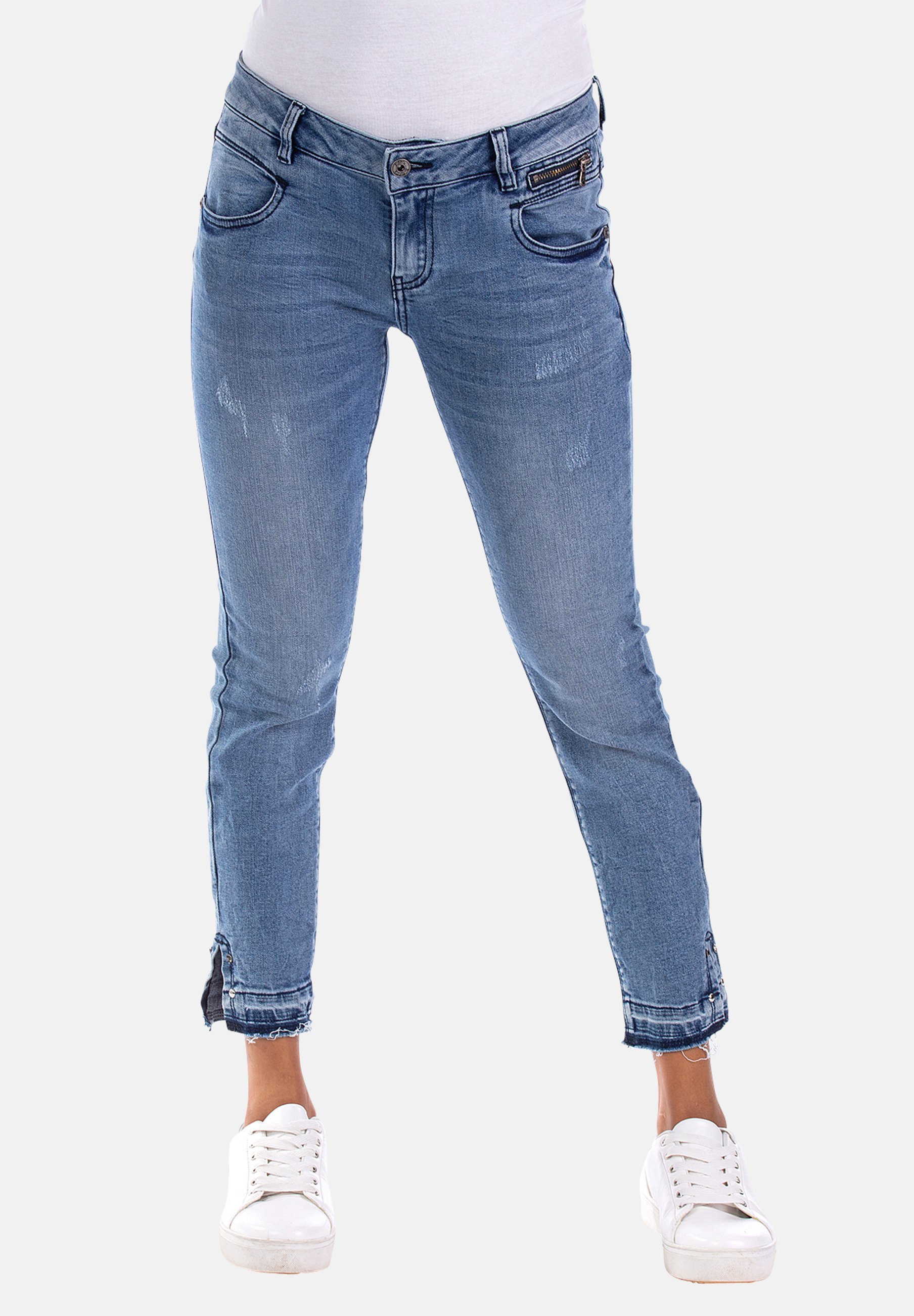 Blue Monkey VIVIEN MIT DEKORATIVEM SAUM - Jeans Slim Fit - blau/blue denim  - Zalando.de