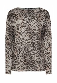 Top a maniche lunghe in tessuto leggero, con una stampa leopardata beige e marrone, dalla vestibilità comoda e con scollatura arrotondata.