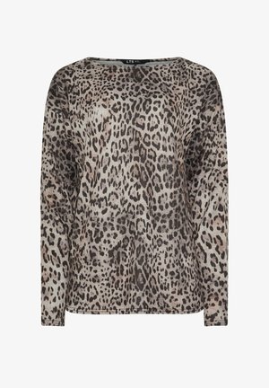 Top a maniche lunghe in tessuto leggero, con una stampa leopardata beige e marrone, dalla vestibilità comoda e con scollatura arrotondata.