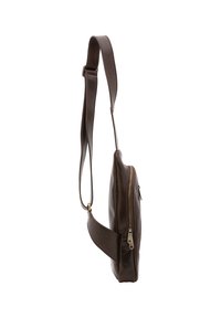 Borsa a spalla in pelle marrone con finitura testurizzata, dotata di un vano principale con zip e tracolla regolabile per un trasporto comodo.