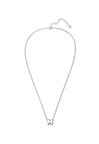 Srebrna lančić ogrlica s privjeskom u obliku slova 'M.' Ima delikatan, fini uzorak karika i prilagodljivu kopču.