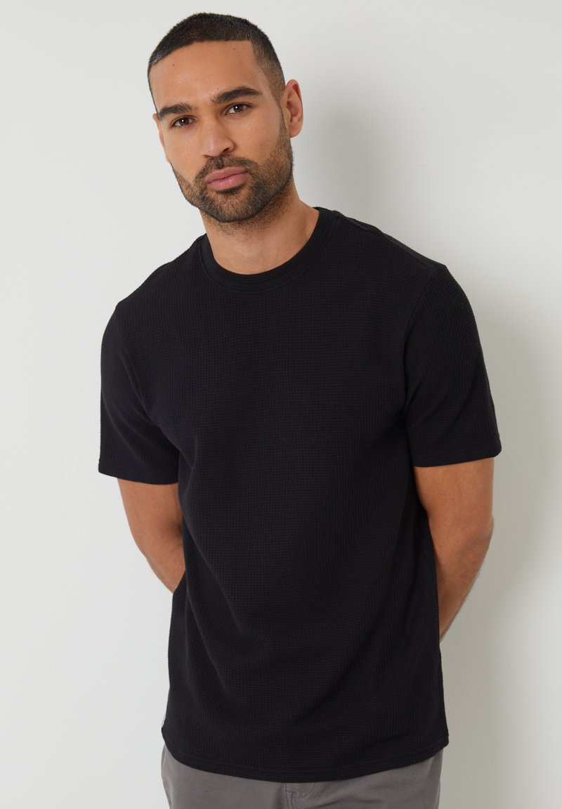 Pull en maille côtelée et col rond - Noir - Grandes tailles - Homme
