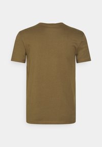 Khaki grøn kortærmet T-shirt, lavet af letvægtsstof, med en klassisk rund halsudskæring og glat tekstur uden synlige mønstre.