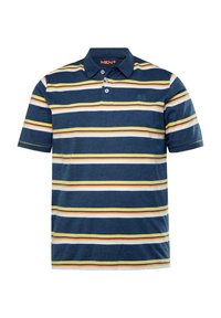 Námořnická polo košile s horizontálními pruhy v žluté, bílé a červené barvě. Má dvoubottoní légu a krátké rukávy. Materiál má strukturovaný povrch.