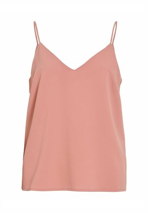 Haut camisole rose clair sans manches avec fines bretelles spaghetti et décolleté en V.
