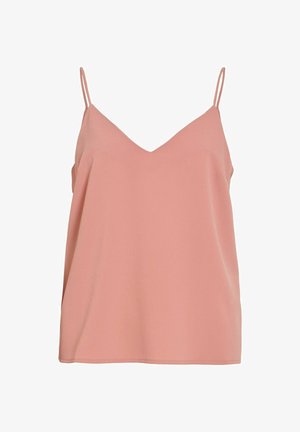 Haut camisole rose clair sans manches avec fines bretelles spaghetti et décolleté en V.