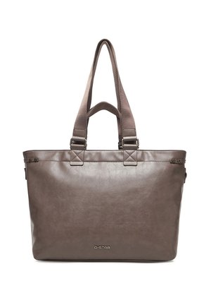 Bolso tote de cuero marrón con asas dobles de tela y logo G-STAR centrado en el frente.