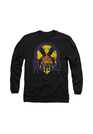 Black long-sleeve shirt featuring a graphic of a character with yellow and black accents, set against a circular yellow and blue background.