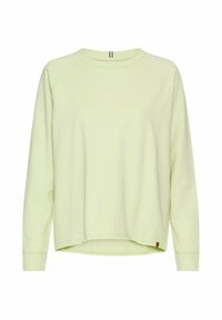 Lichtgroene sweatshirt met een ronde hals, lange raglanmouwen en een iets cropped zoom. Zachte textuur met een minimale merkaanduiding.