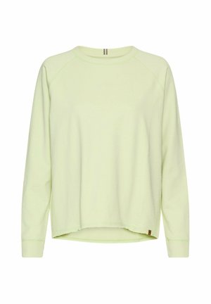Jasnozielony sweatshirt z okrągłym dekoltem, długimi rękawami raglanowymi i lekko skróconym dołem. Miękka tekstura z minimalnymi detalami marki.