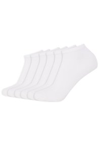 White ankle socks in a pack of six; made of soft cotton blend, featuring a smooth texture and ribbed cuffs for a snug fit.