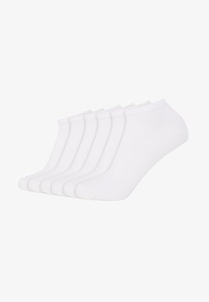White ankle socks in a pack of six; made of soft cotton blend, featuring a smooth texture and ribbed cuffs for a snug fit.