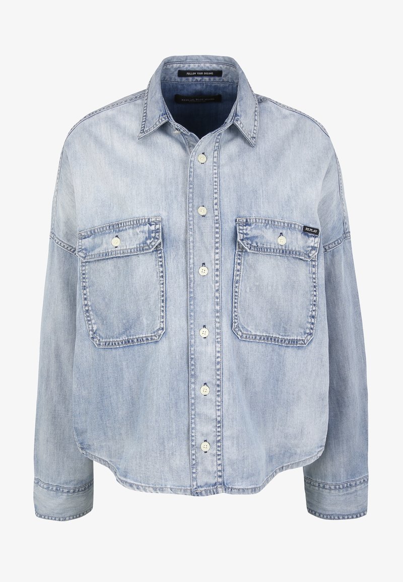 Replay Hemdbluse Hellblau Zalando De