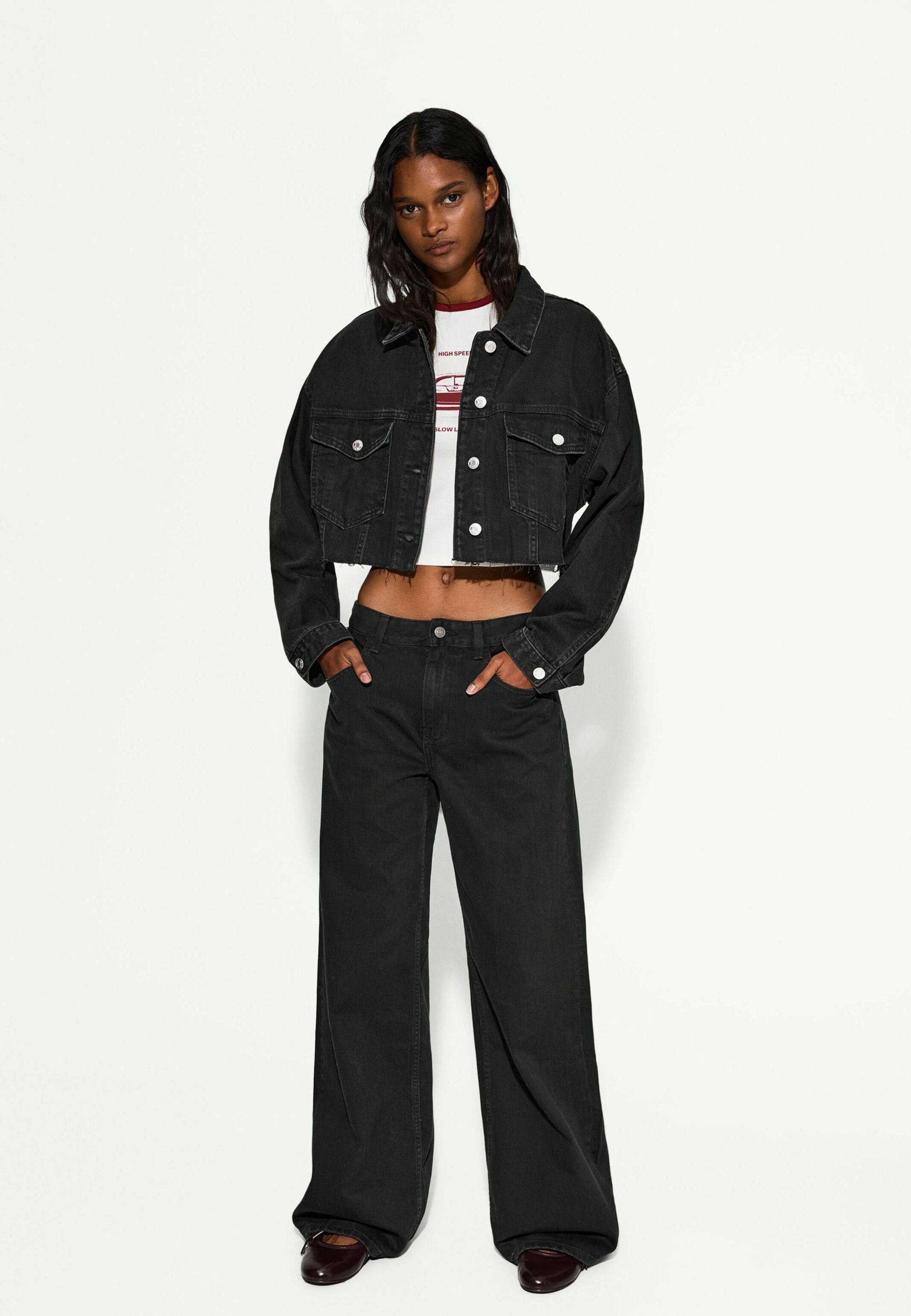 Bershka Jeansjacke Und Jeanshose Bershka CROPPED Jeansjacke Black - Main Image