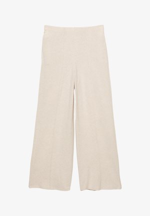 Pantaloni largi bej dintr-o țesătură moale, cu talie înaltă și detalii cu cusături frontale. Potrivire casuală și relaxată, fără buzunare.