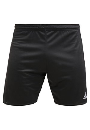 Short de sport noir Adidas avec taille élastique et petit logo Adidas blanc en bas de la jambe droite.