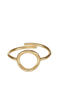 Bague ouverte en ton or avec un accent circulaire. Fini lisse et poli avec un design simple et minimaliste. Ajustable.