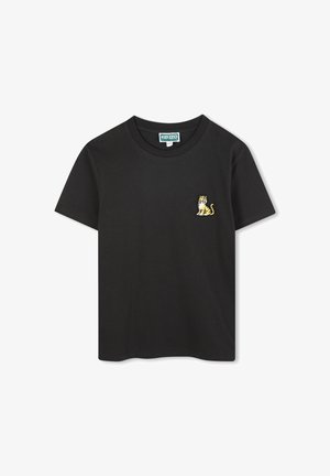 Czarna bawełniana koszulka z krótkim rękawem, z małym haftowanym tygrysem na lewej piersi. Okrągły dekolt i luźny krój.