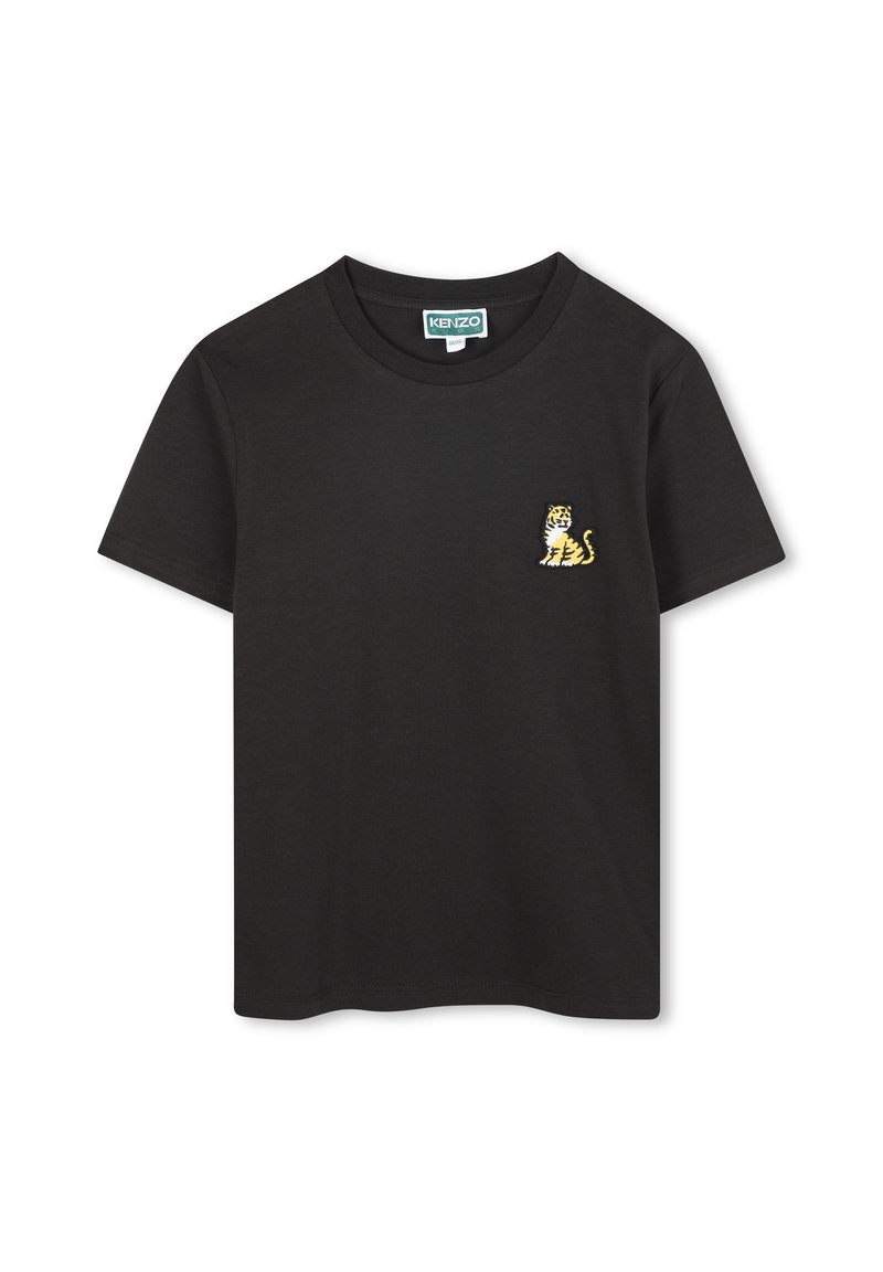 Czarna bawełniana koszulka z krótkim rękawem, z małym haftowanym tygrysem na lewej piersi. Okrągły dekolt i luźny krój.