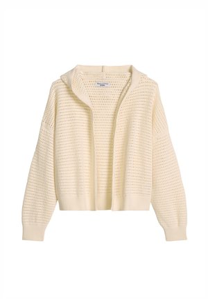 Cardigan crème en maille à ouverture devant avec manches longues et motif en maille texturée, bord côtelé à l'ourlet et aux poignets.