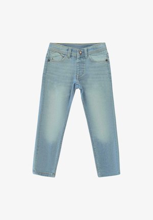 Lichtblauwe denim jeans met een vervaagde wassing, vijf zakken, een knoopsluiting, een rechtlijnig ontwerp en subtiele stikseldetails.