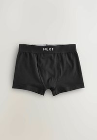 Sorte bomuldsboxershorts med en tætsiddende design, udstyret med en ensfarvet sort elastisk taljeledning, hvor "NEXT" er trykt i hvidt.