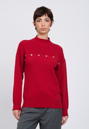 INFLUENCER, INFLUENCER PULLOVER SILVER-TONE BUTTONS PULLOVER - Strickpullover - ruby