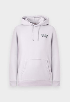 Light purple hoodie made of soft cotton, featuring a front pocket, drawstring hood, and embroidered graphic on the left chest.