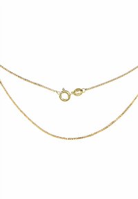 Zlatna ogrlica s dvije tanke niti i kopčom u obliku škampa. Fina tekstura i suptilni sjaj pojačavaju njezinu eleganciju.